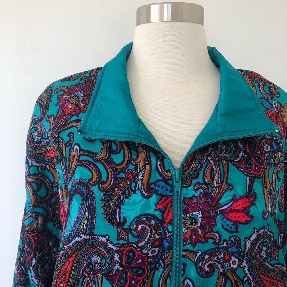 Vintage 70s 1970s Paisley Bomber Zip Jacket Psychedelic Windbreaker Women Size L - Picture 6 of 8